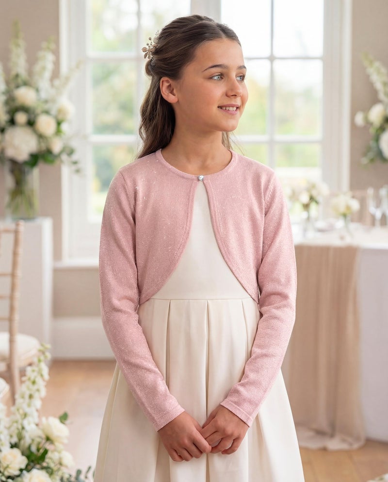 BOLEROSE Girls Long Sleeve Sparkle Cardigan Childrens Kids Bolero Shrug (Baby Pink, 13-14 YRS) - Image 5